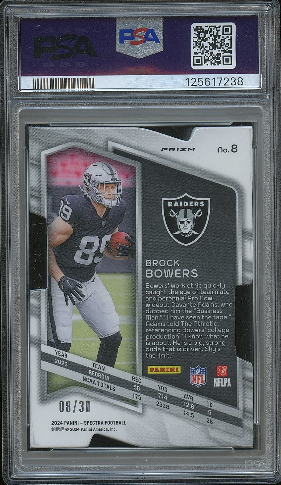 Brock Bowers 2024 Spectra Neon Green Rookie RC Las Vegas Raiders 8/30 PSA 9