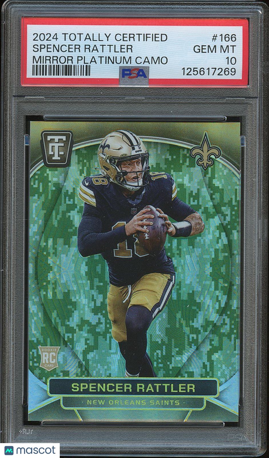 Spencer Rattler 2024 Totally Certified Camo Rookie RC 21/35 Saints PSA 10