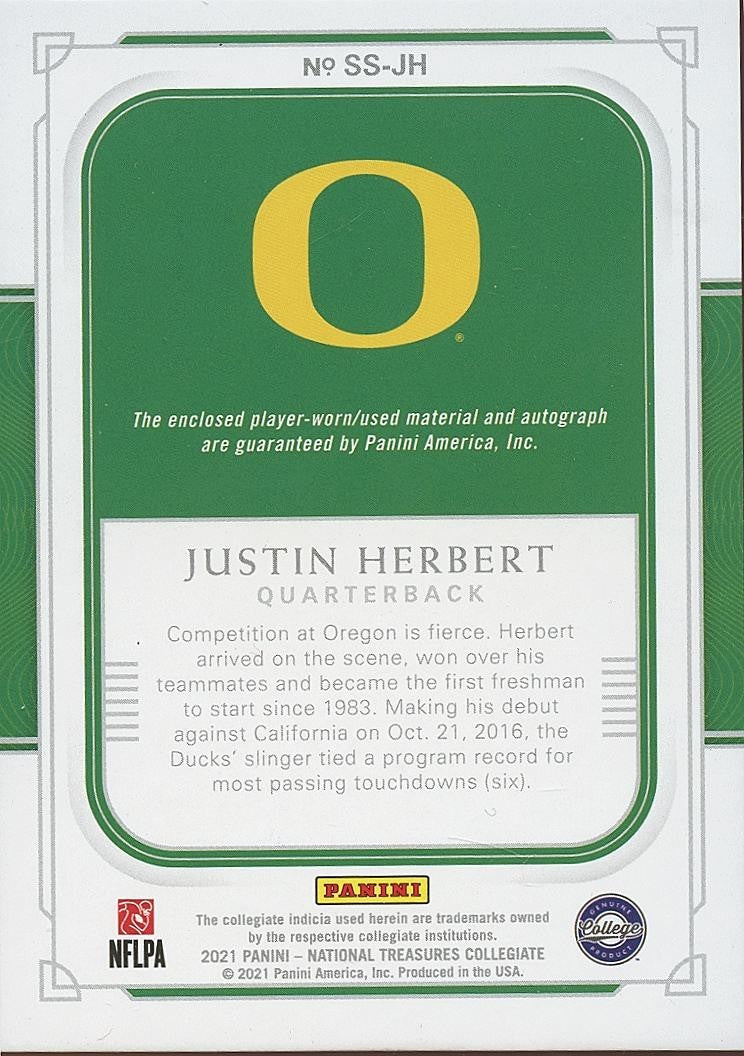 Justin Herbert 2021 National Treasures Auto Autograph Patch Oregon Ducks 12/25