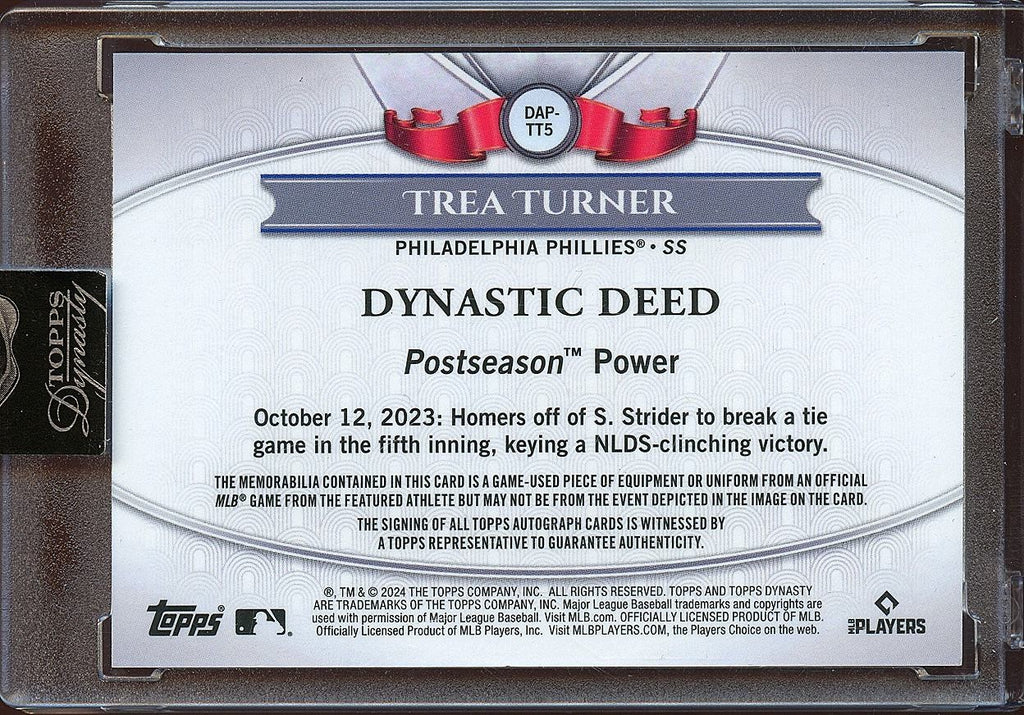 Trea Turner 2024 Topps Dynasty Auto Autograph Game Worn Patch Phillies 4/5