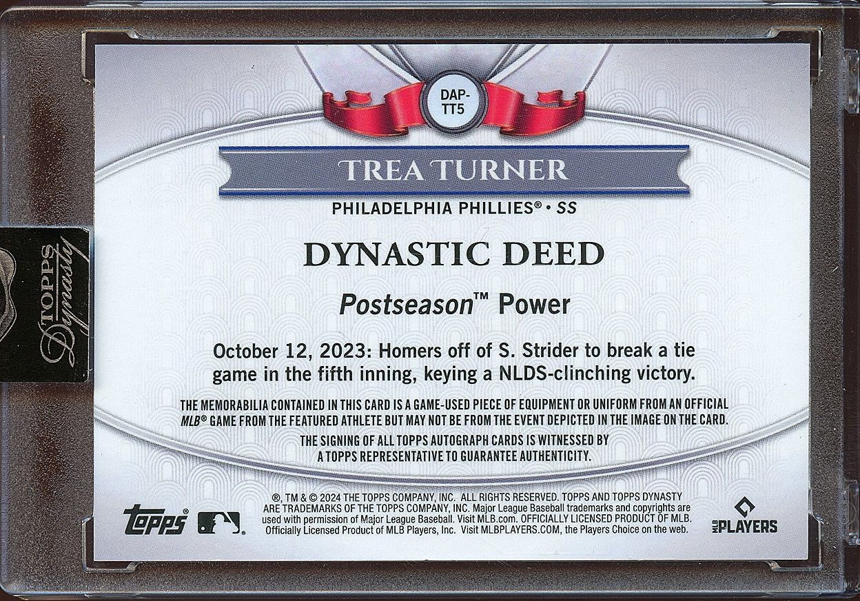 Trea Turner 2024 Topps Dynasty Auto Autograph Game Worn Patch Phillies 4/5
