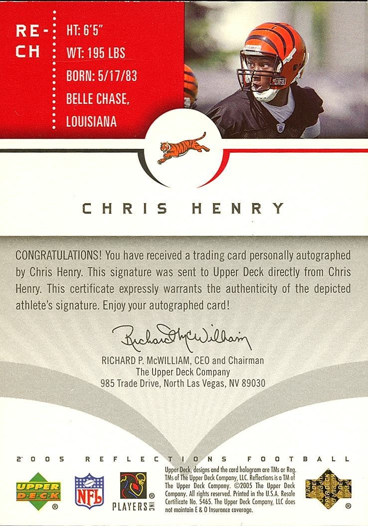 Chris Henry 2005 Reflections Auto Autograph RC Rookie Cincinnati Bengals 80/100
