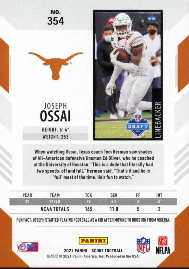 Joseph Ossai 2021 Score End Zone SSP Rookie RC Texas Longhorns 6/6