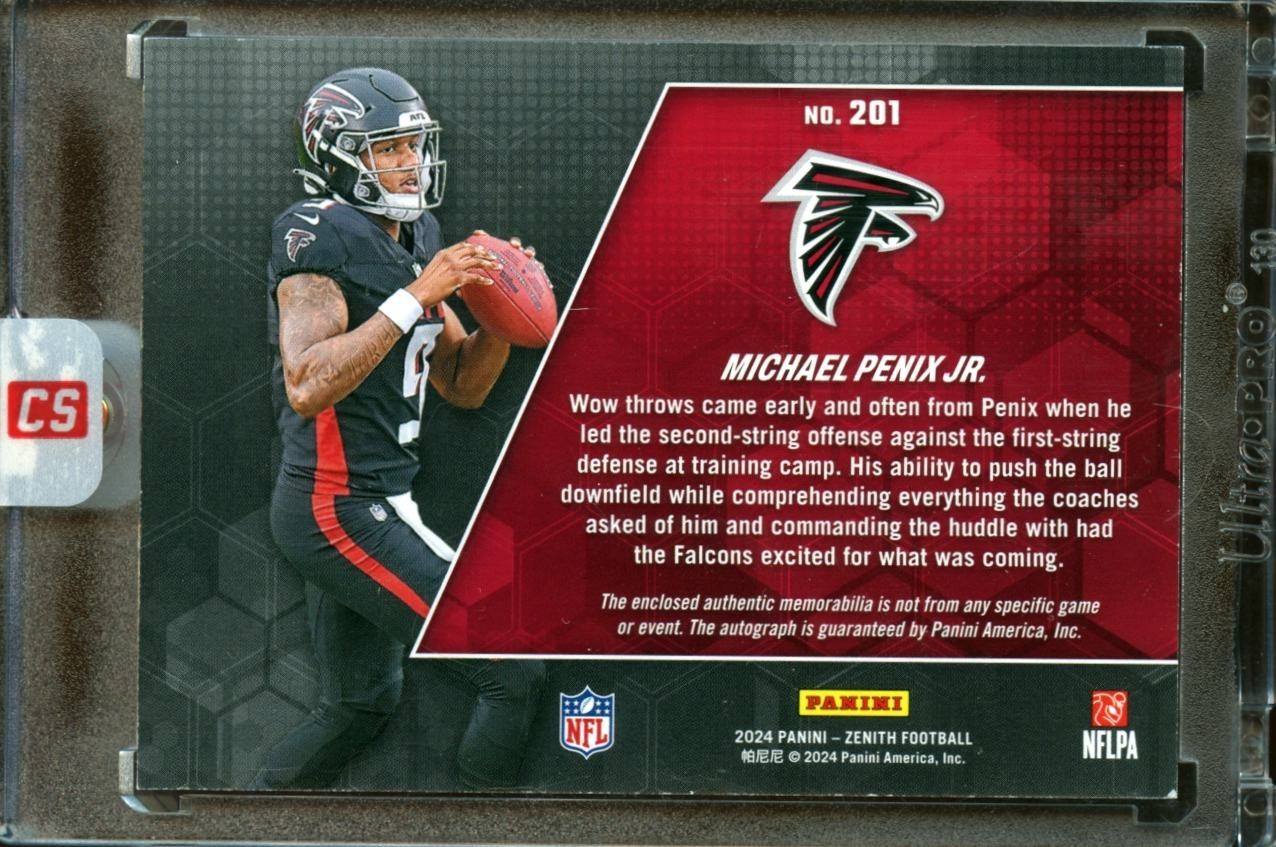 Michael Penix Jr. 2024 Zenith Auto Autograph Patch Rookie Atlanta Falcons 71/199