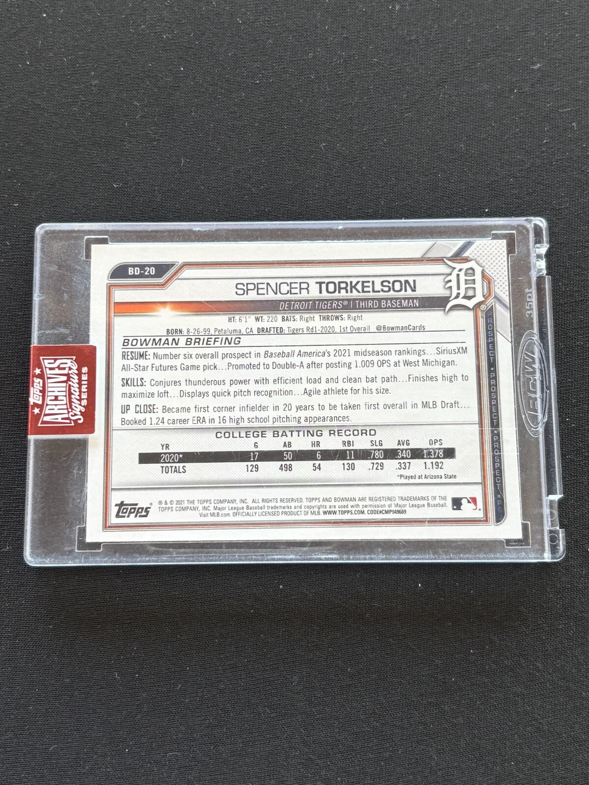 Spencer Torkelson 2023 Topps Archives '21 Bowman Auto Autograph Tigers 43/50