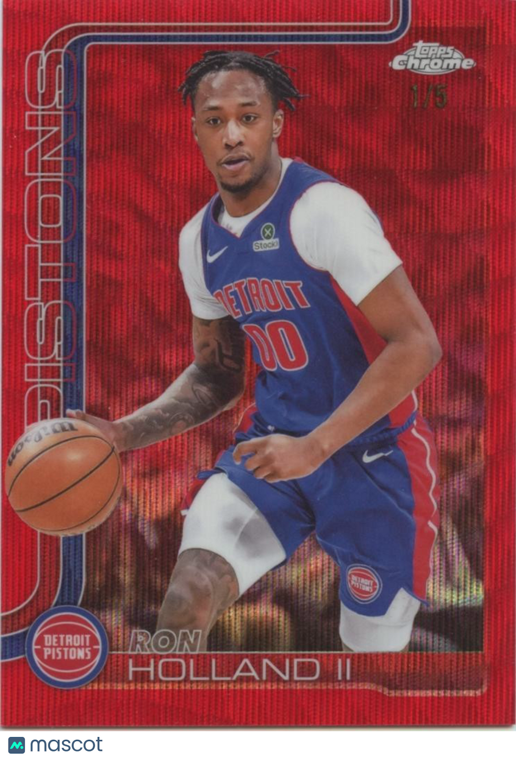 Ron Holland II 2025-26 Topps Chrome Red Wave Refractor SSP Detroit Pistons 1/5