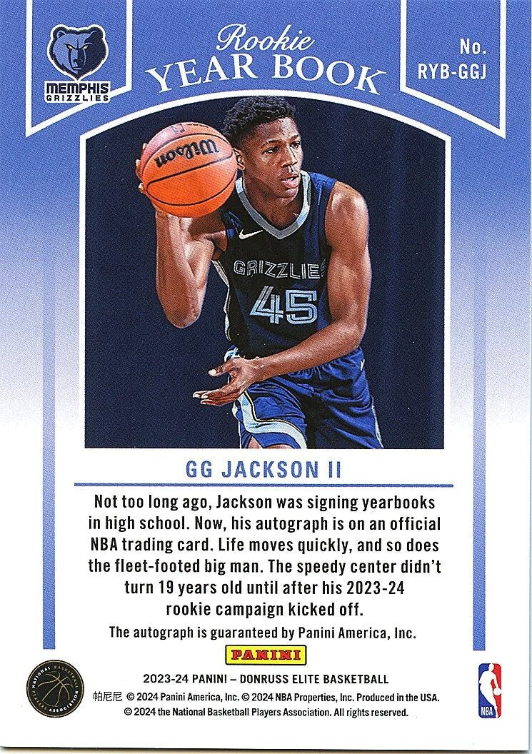 GG Jackson II 2023-24 Elite Yearbook Auto Autograph RC Rookie Memphis Grizzlies