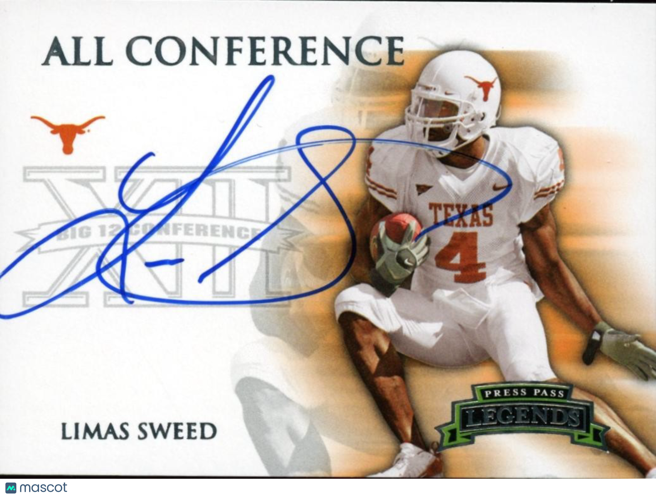 Limas Sweed 2008 Press Pass Platinum Auto Autograph RC Texas Longhorns 3/25