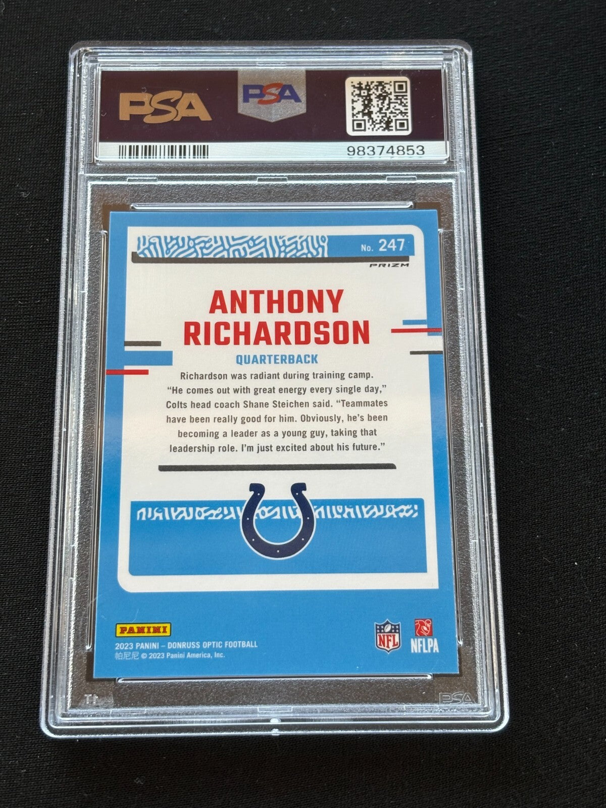 Anthony Richardson 2023 Optic Rated Rookie Holo RC Indianapolis Colts PSA 10