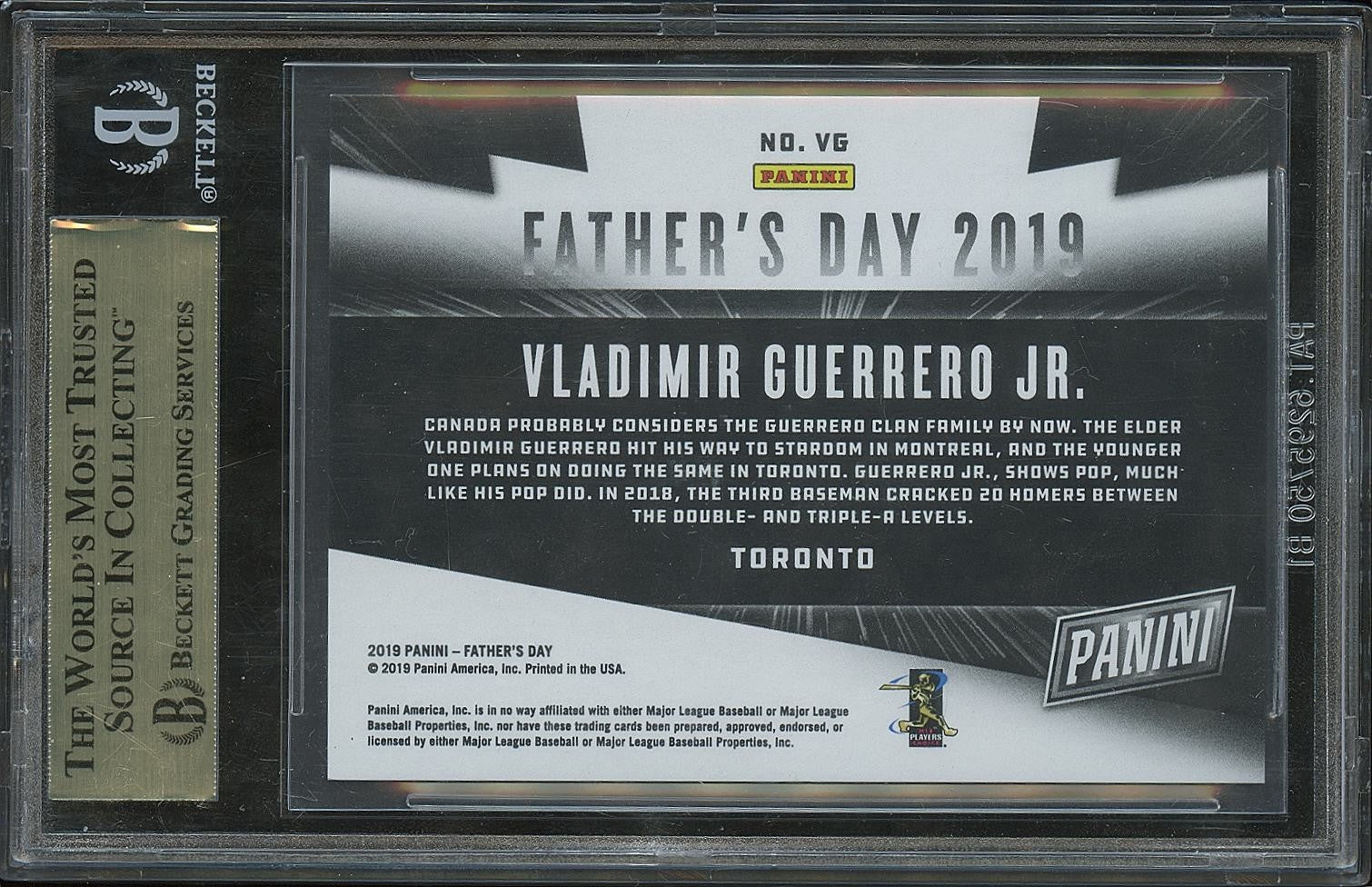 Vladimir Guerrero Jr. 2019 Panini Father Cracked Ice Rookie RC Blue Jays BGS 9.5