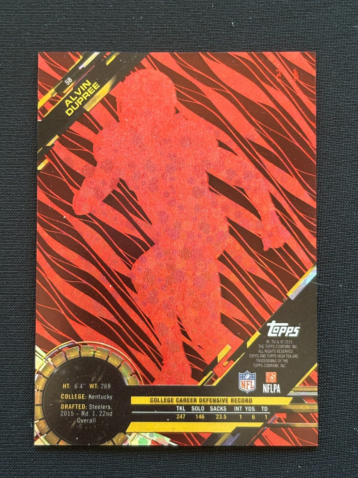 Alvin Bud Dupree 2015 Topps High Tek Red SSP RC Rookie Pittsburgh Steelers 4/5