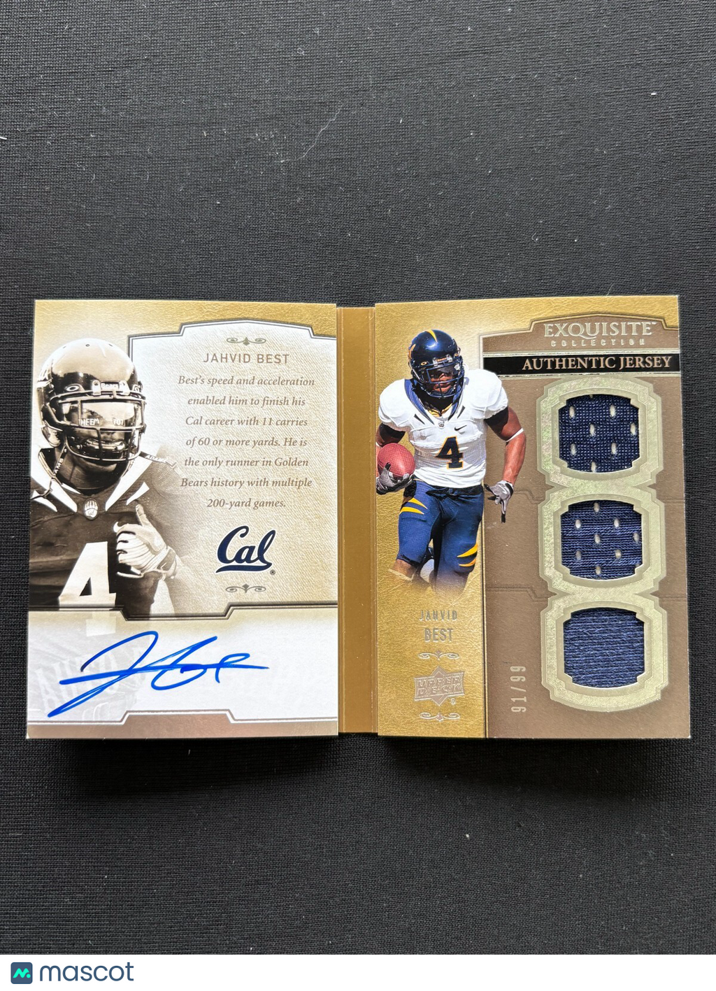 Jahvid Best 2010 UD Exquisite Auto-Biography Auto Autograph West Virginia 91/99