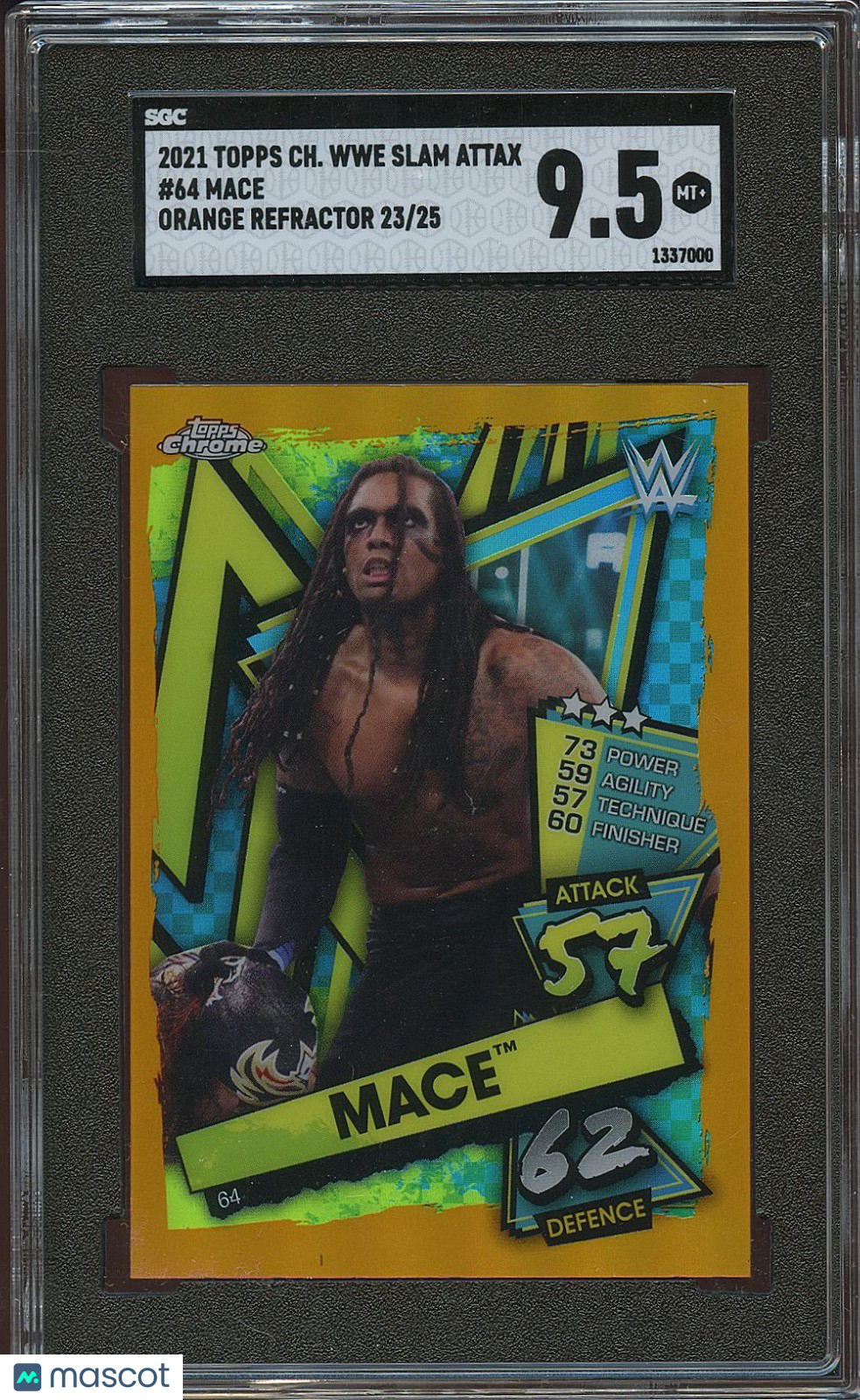 Mace 2021 Topps Chrome Slam Attax Orange Refractor WWE 23/25 SGC 9.5