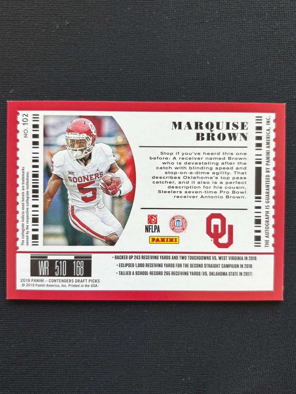 Marquise Brown 2019 Contenders On Card Auto Autograph Oklahoma Sooners 13/25
