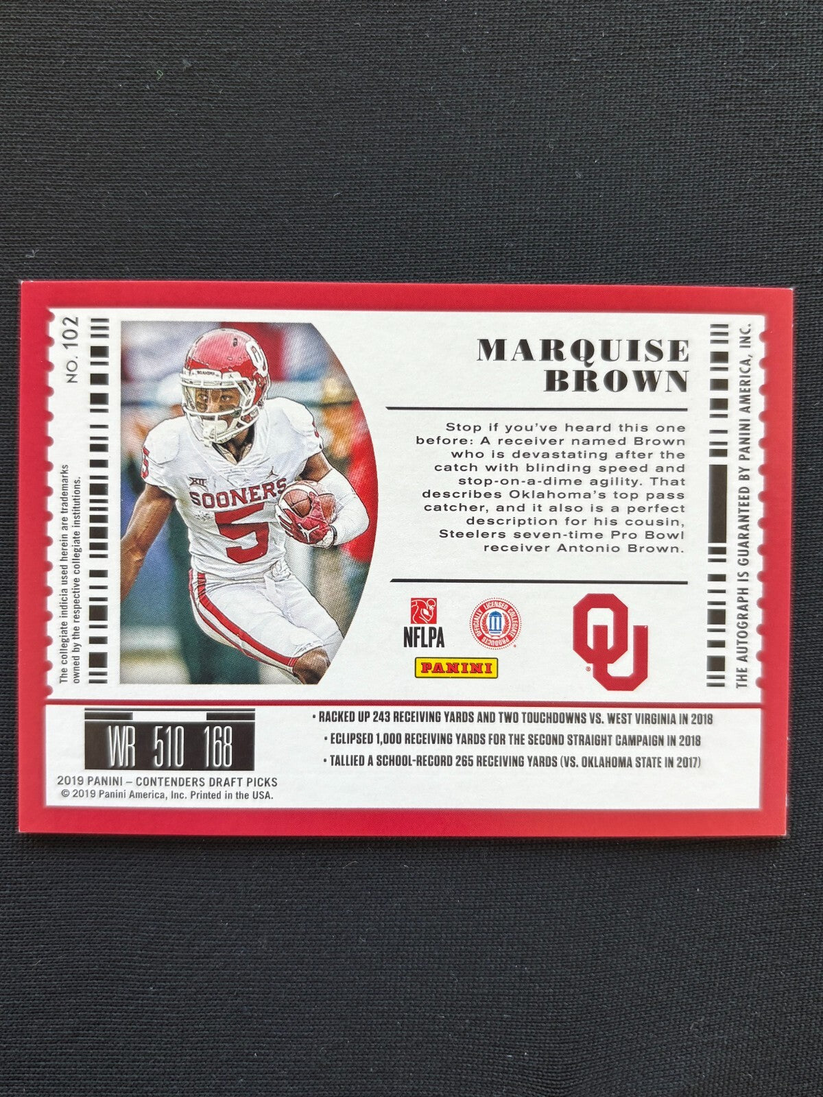 Marquise Brown 2019 Contenders On Card Auto Autograph Oklahoma Sooners 13/25