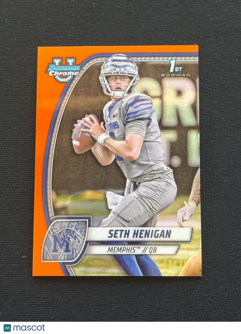 Seth Henigan 2024 Bowman Chrome 1st Orange Refractor RC Rookie Memphis 17/25