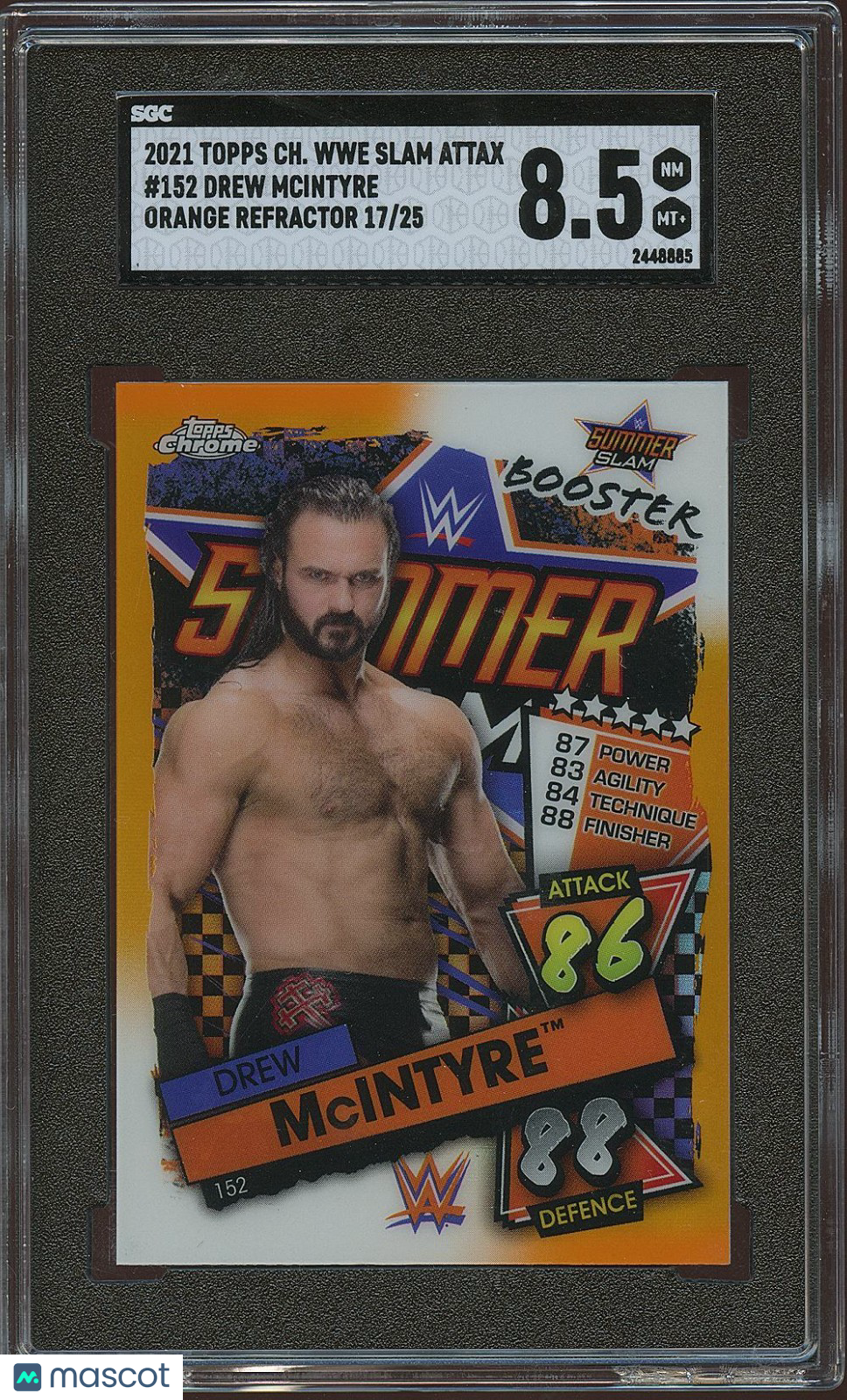 Drew Mcintyre 2021 Topps Chrome Slam Attax Orange Refractor WWE 17/25 SGC 8.5