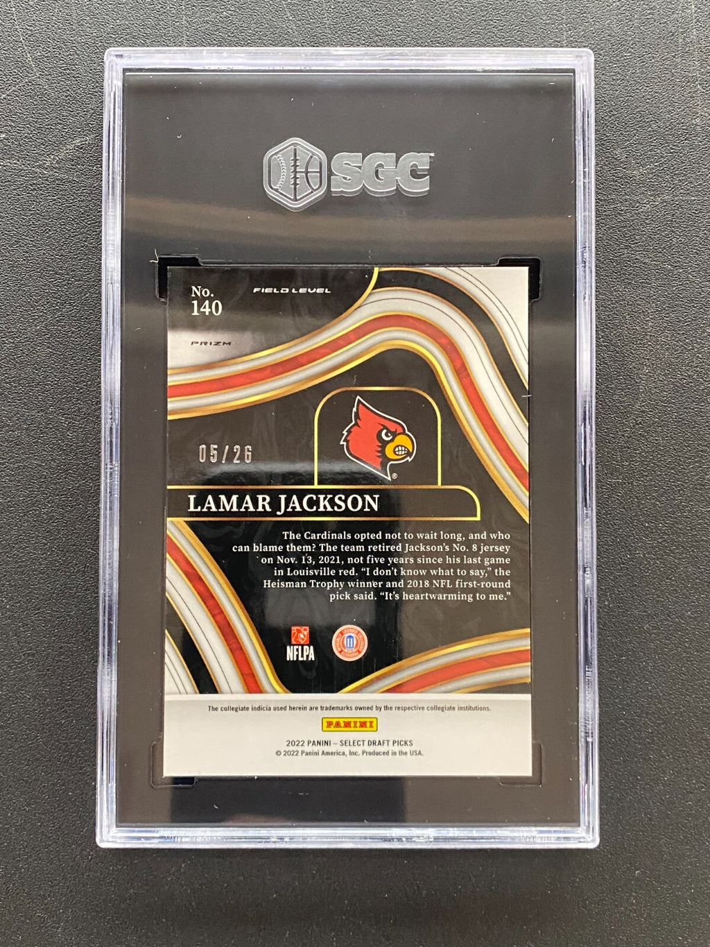 Lamar Jackson 2022 Select Field Level Orange Pulsar Louisville 5/26 SGC 9.5