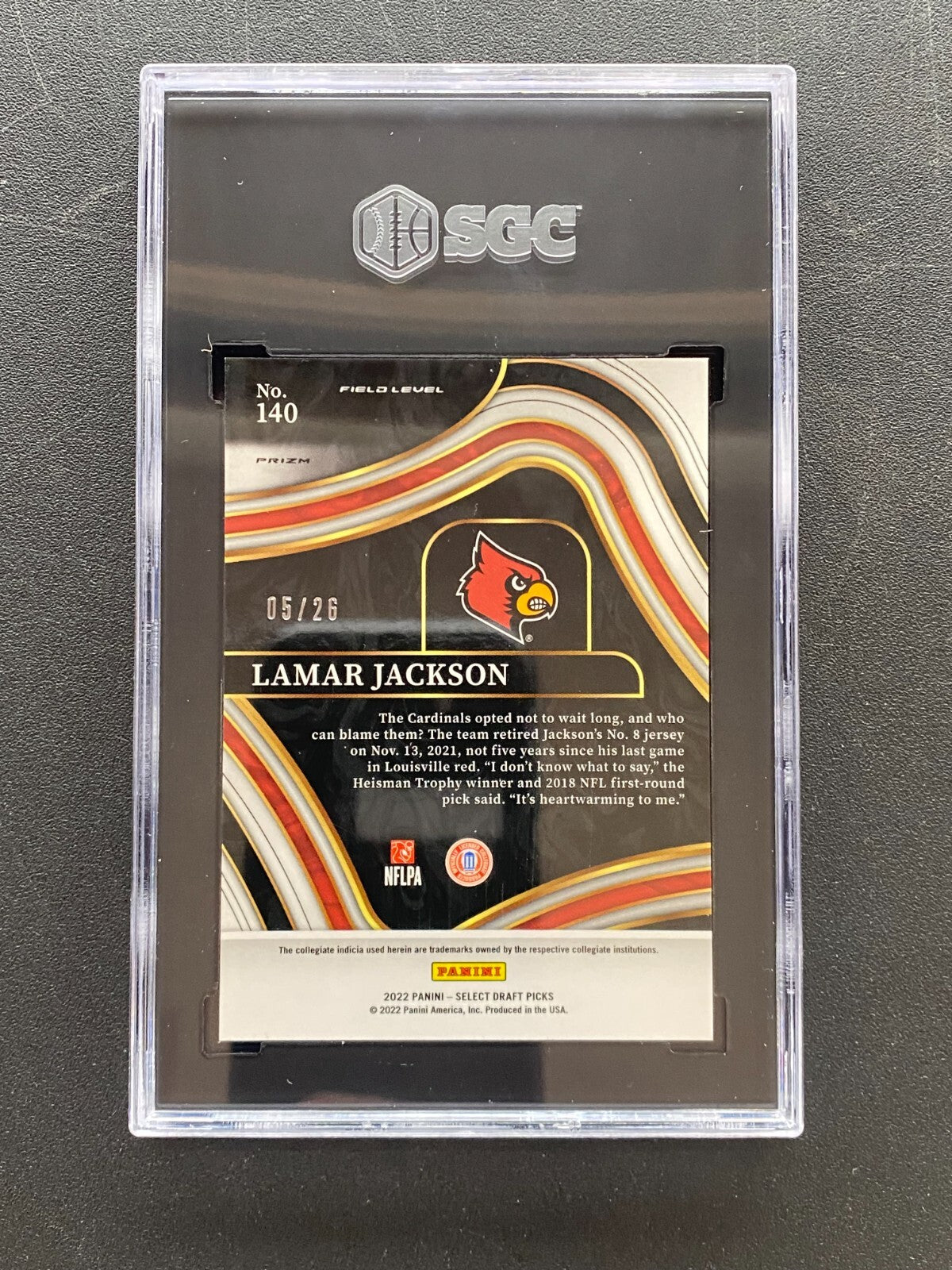 Lamar Jackson 2022 Select Field Level Orange Pulsar Louisville 5/26 SGC 9.5