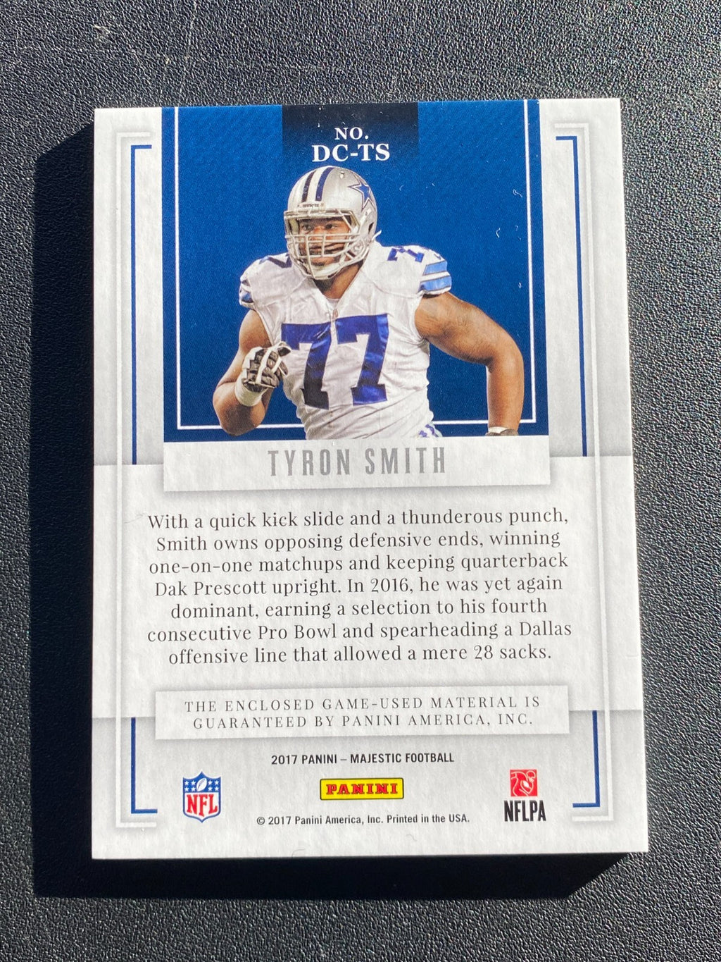 Tyron Smith 2017 Majestic Pedigree Game Worn Patch Dallas Cowboys 10/49