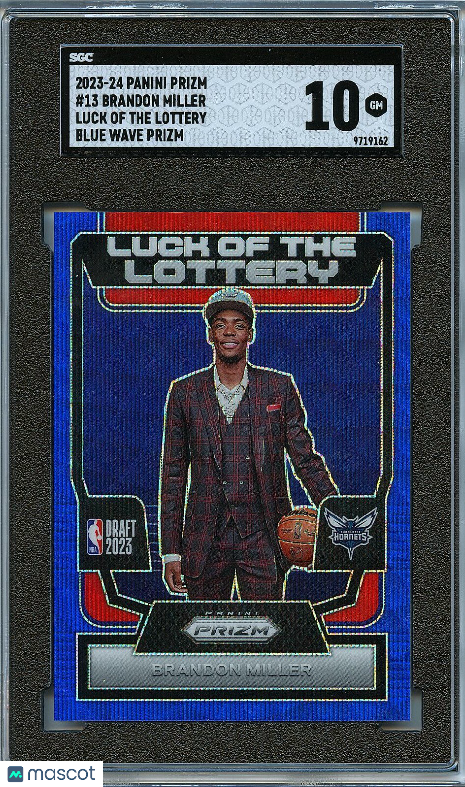 Brandon Miller 2023-24 Prizm Luck Of Lottery BLUE Wave Rookie Hornets SGC 10