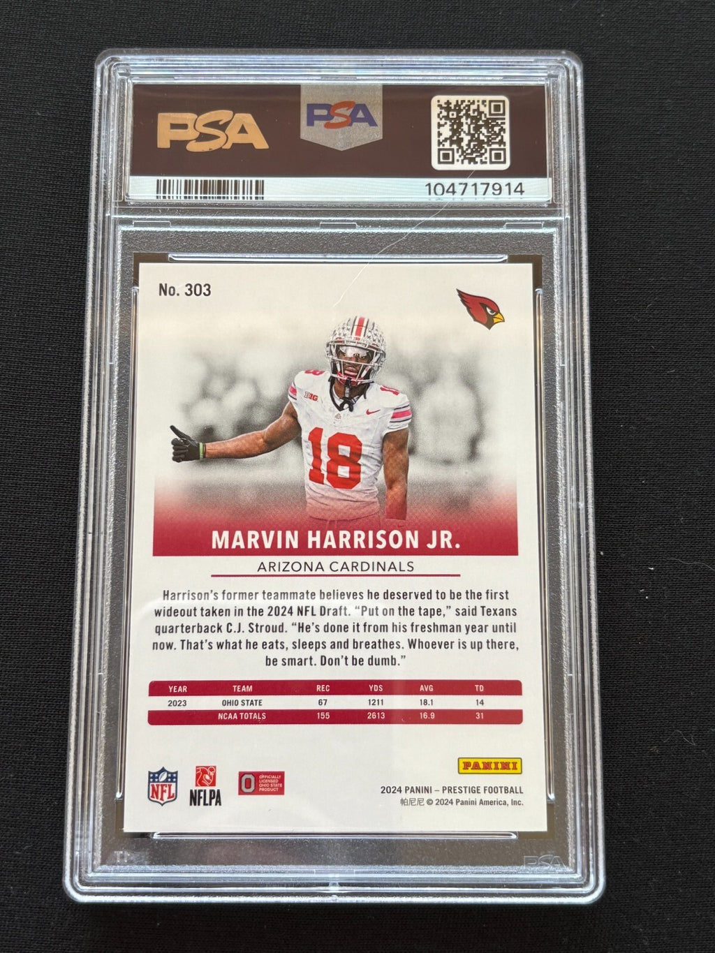 Marvin Harrison Jr. 2024 Prestige GOLD Xtra Points Rookie Ohio State 12/75 PSA 9