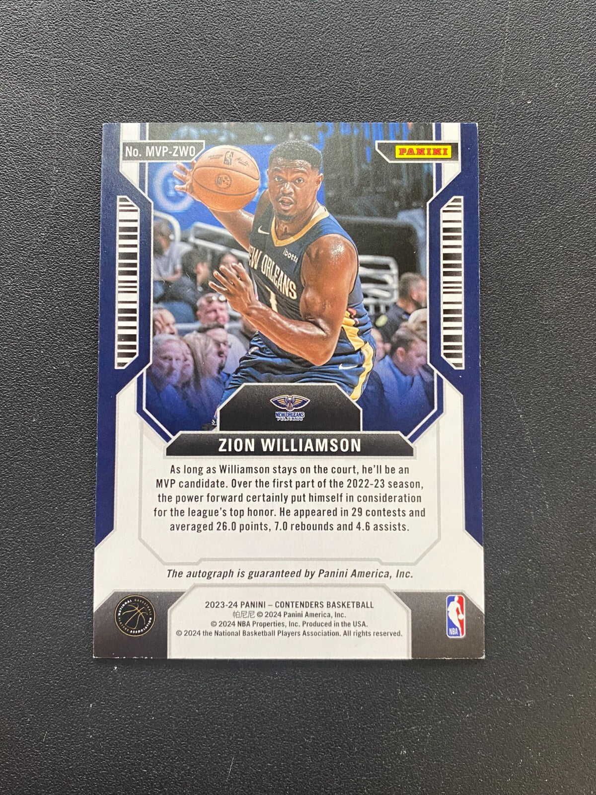 Zion Williamson 2023-24 Contenders MVP Auto Autograph Gold Pelicans 7/10