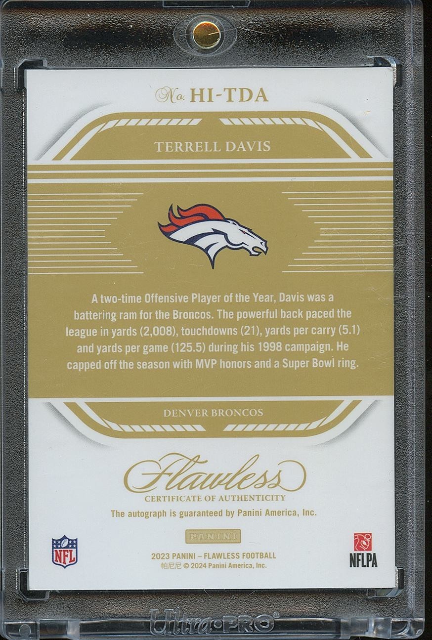 Terrell Davis 2023 Flawless Honored On Card Auto Autograph Denver Broncos 14/20