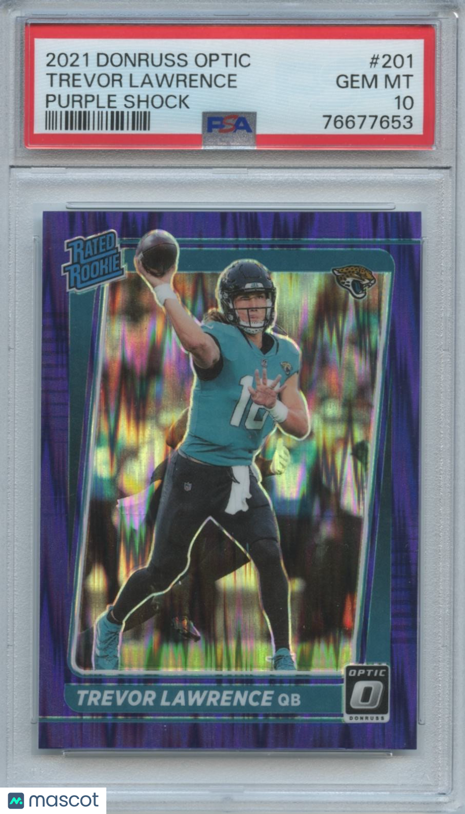 Trevor Lawrence 2021 Optic Rated Rookie Purple Shock RC Jaguars #201 PSA 10