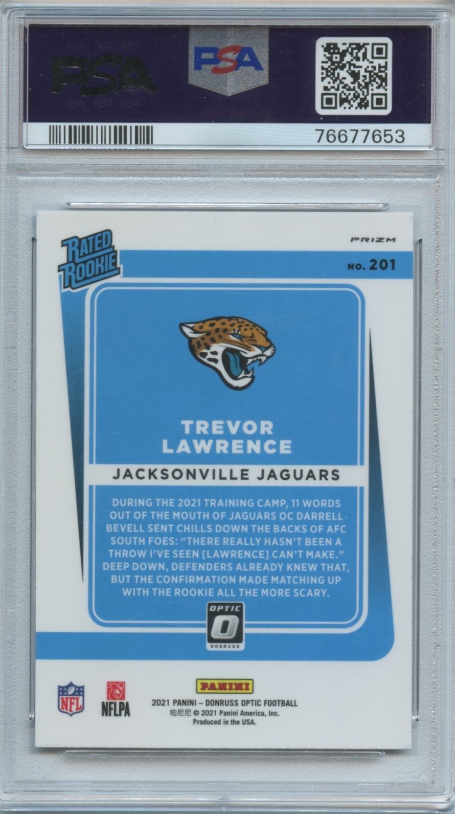 Trevor Lawrence 2021 Optic Rated Rookie Purple Shock RC Jaguars #201 PSA 10