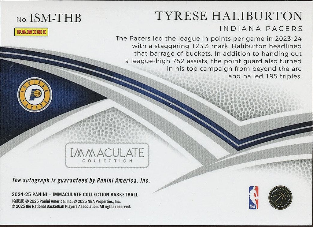 Tyrese Haliburton 2024-25 Immaculate Signature Moves Auto Autograph Pacers 40/49