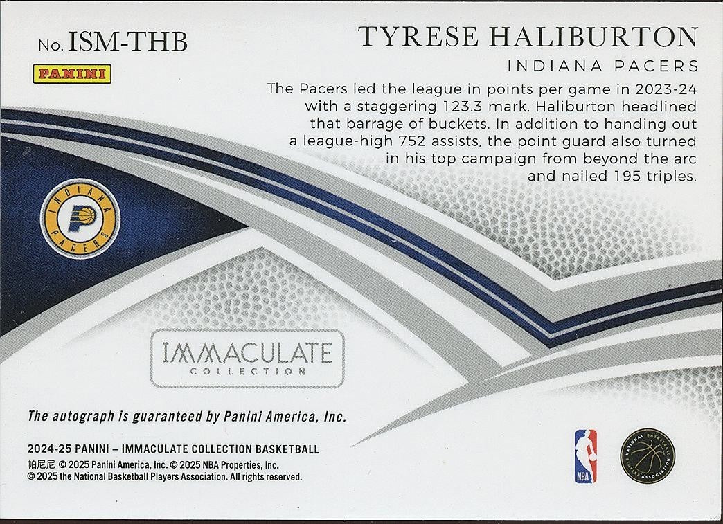 Tyrese Haliburton 2024-25 Immaculate Signature Moves Auto Autograph Pacers 40/49