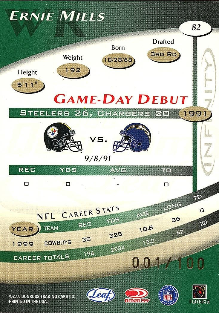Ernie Mills 2000 Quantum Leaf Infinity Green Dallas Cowboys 1/100 #82