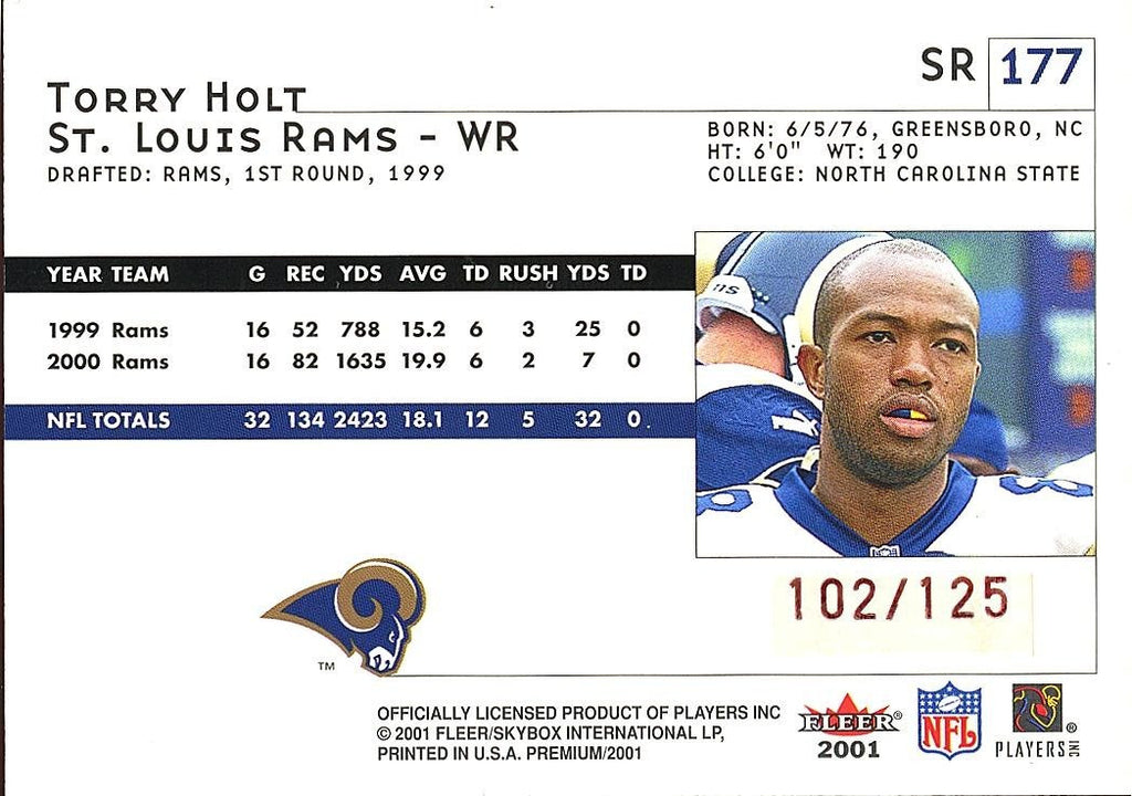 Torry Holt 2001 Fleer Premium Star Ruby Rubies St. Louis Rams 102/125 #177