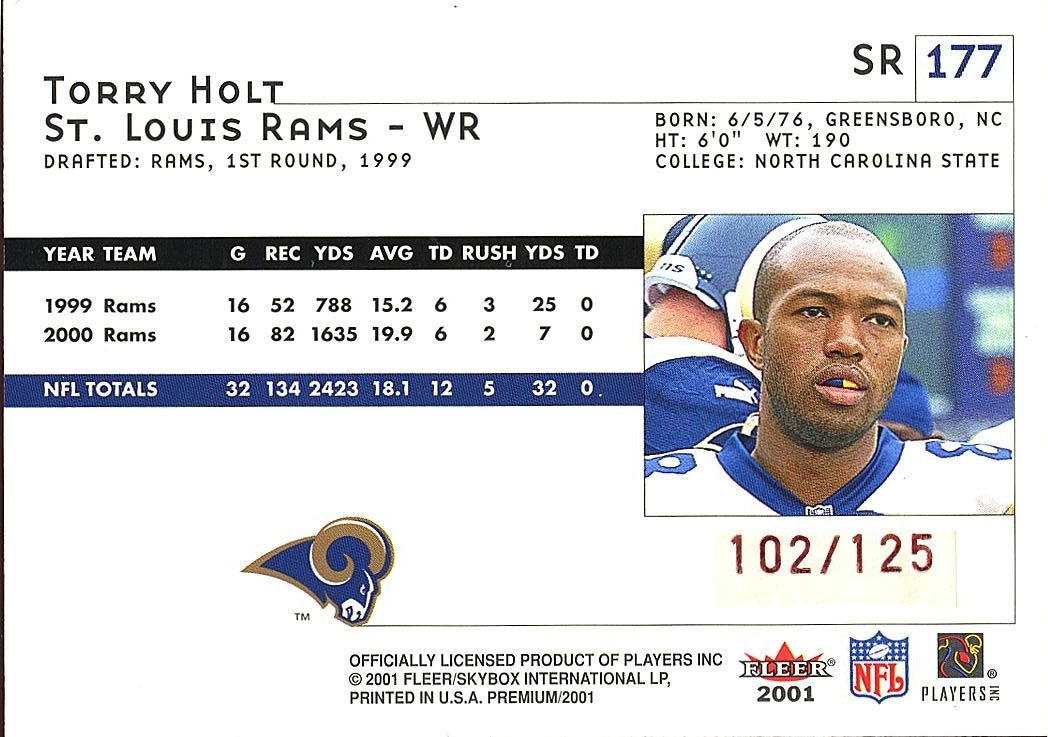 Torry Holt 2001 Fleer Premium Star Ruby Rubies St. Louis Rams 102/125 #177
