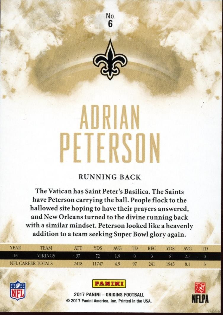 Adrian Peterson 2017 Origins Green SSP Shortprint New Orleans Saints 3/5