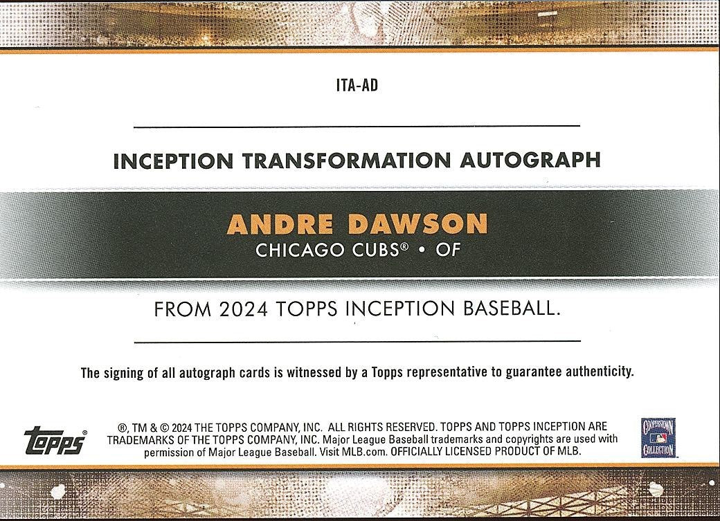 Andre Dawson 2024 Topps Inception Auto Autograph Montreal Expos Cubs 18/75
