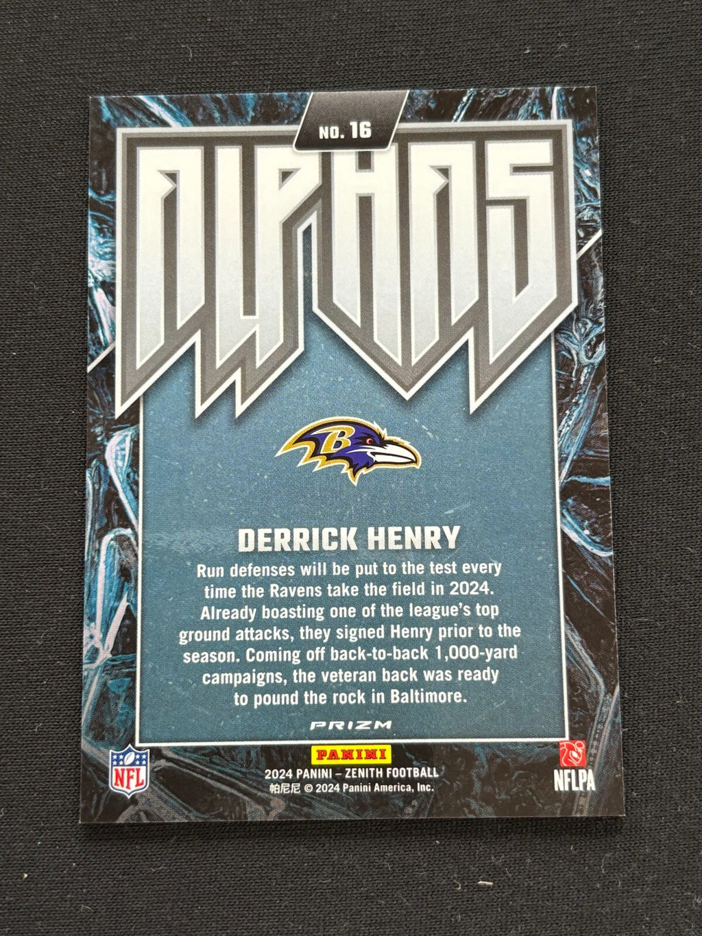 Derrick Henry 2024 Zenith Alphas GOLD Ice Prizm SSP CASE HIT Baltimore Ravens