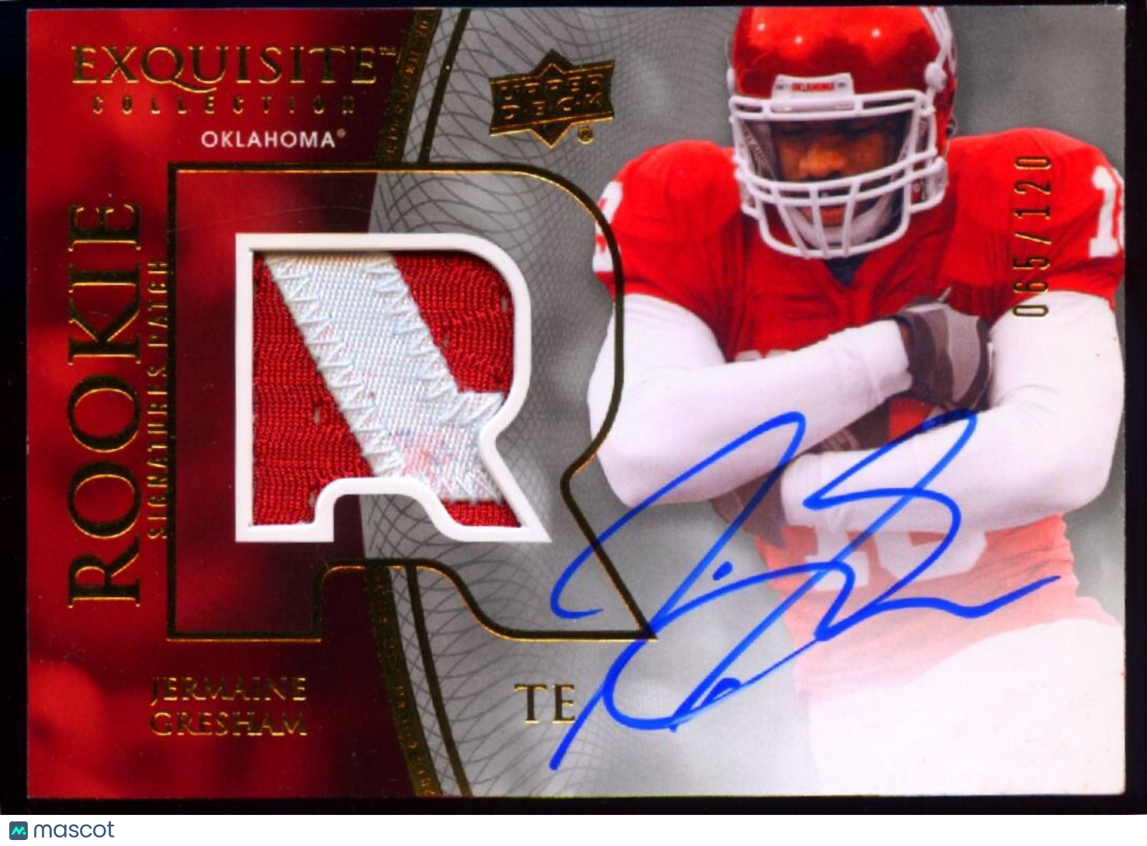 Jermaine Gresham 2010 Upper Deck Exquisite Auto Autograph Patch Sooners 65/120