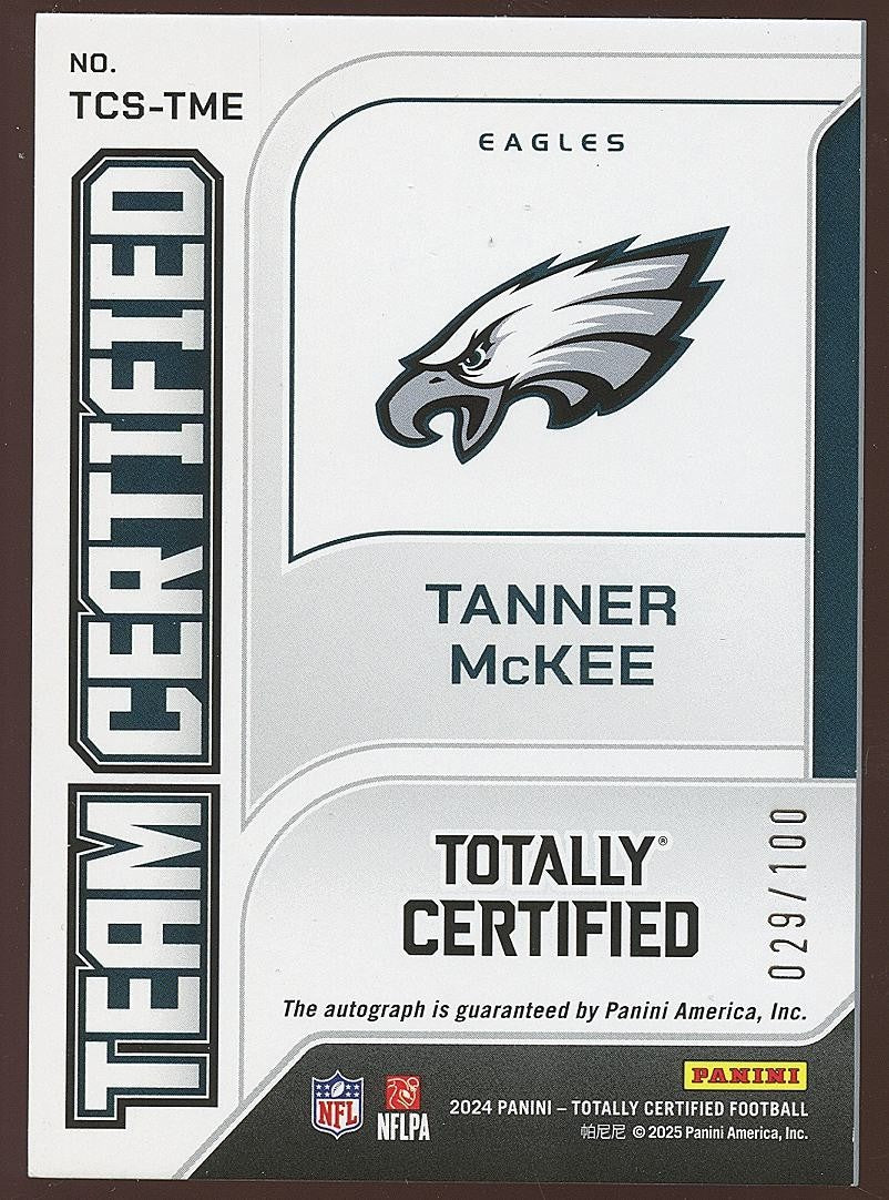 Tanner Mckee 2024 Totally Certified Auto Autograph Philadelphia Eagles 29/100