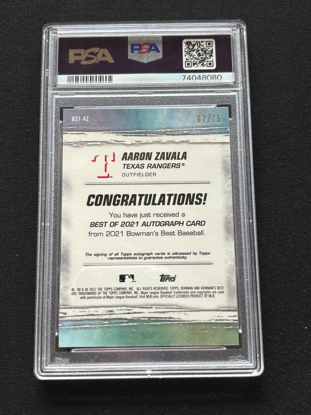 Aaron Zavala 2021 Bowman's Best GOLD Auto Autograph Texas Rangers 67/75 PSA 10