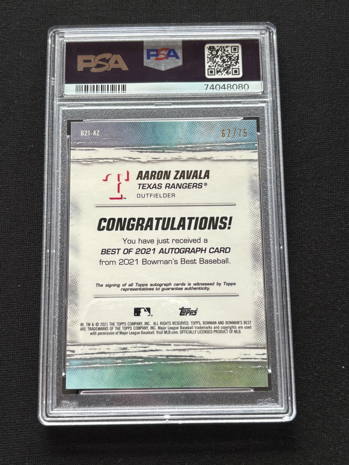Aaron Zavala 2021 Bowman's Best GOLD Auto Autograph Texas Rangers 67/75 PSA 10