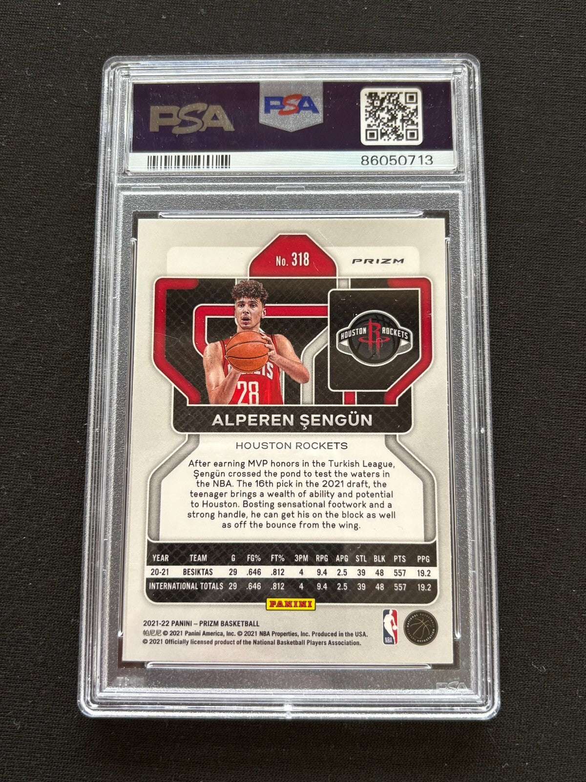 Alperen Sengun 2021-22 Prizm 75th Rookie RC Houston Rockets #318 PSA 9