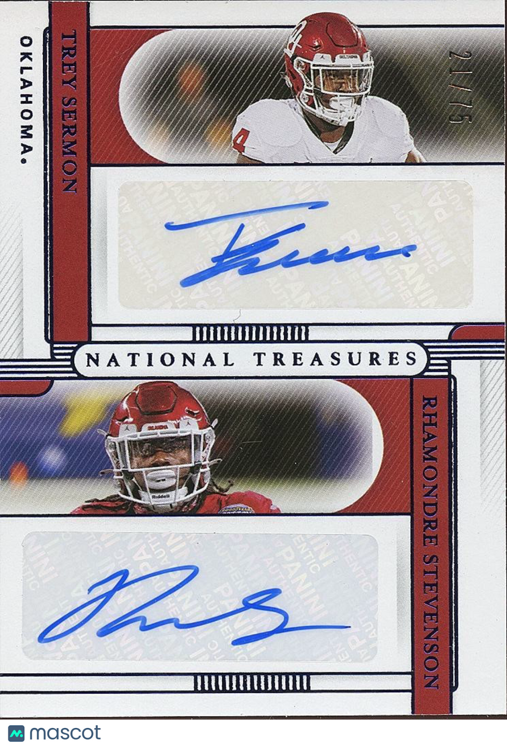 Rhamondre Stevenson / Trey Sermon 2021 National Treasures Autograph Sooners /75