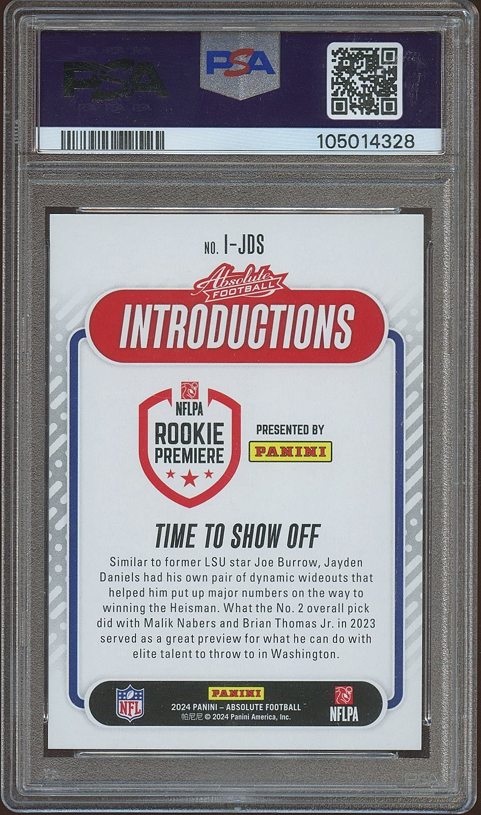 Jayden Daniels 2024 Absolute Green Spectrum Rookie RC Commanders 13/25 PSA 9