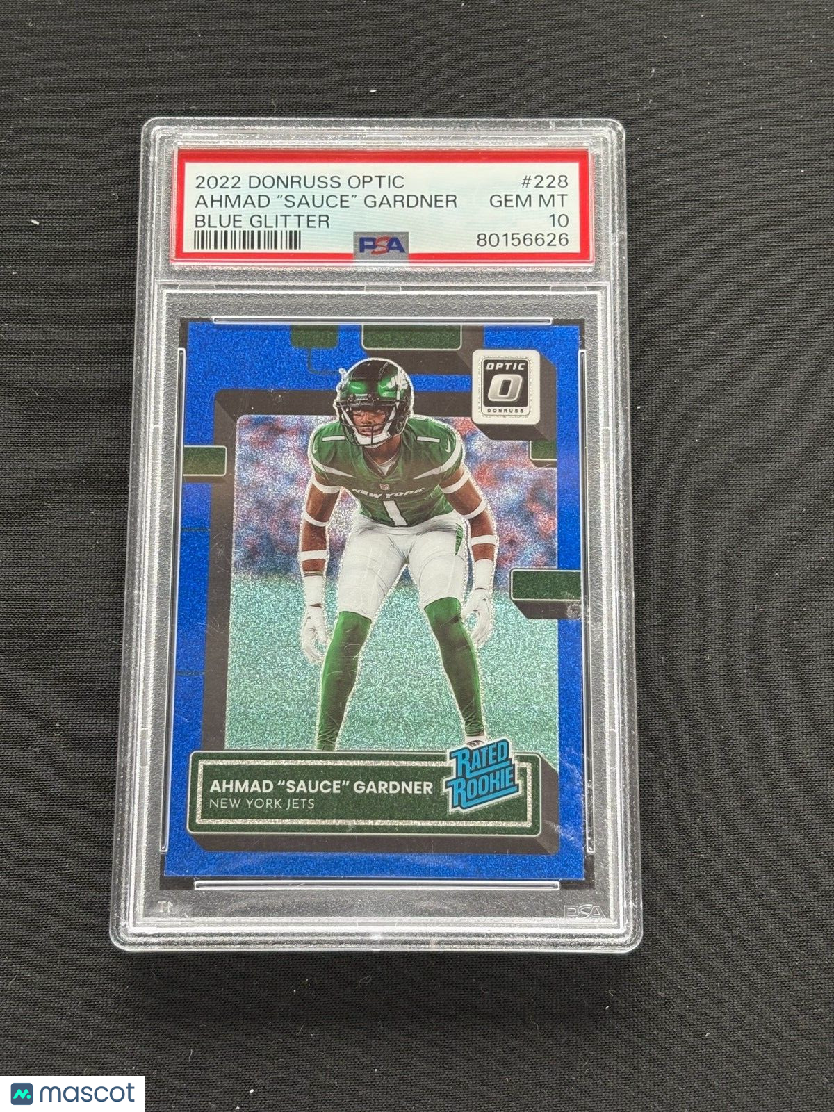 Ahmad Sauce Gardner 2022 Optic Rated Rookie Blue Glitter SSP NY Jets PSA 10