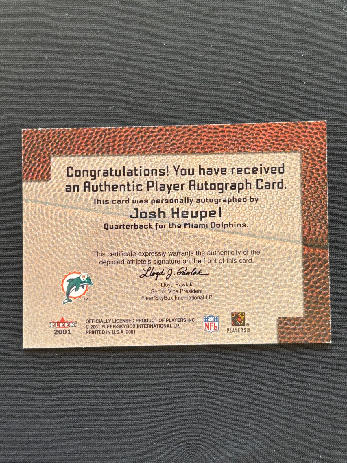 Josh Heupel 2001 Fleer On Card Auto Autograph RC Oklahoma Sooners Dolphins