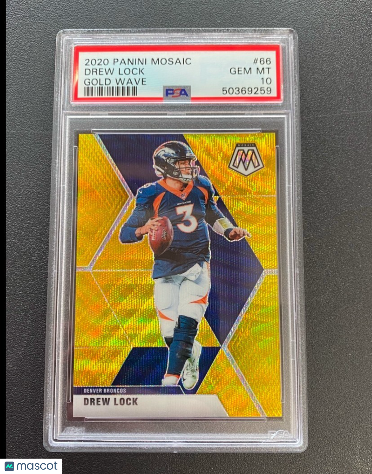 Drew Lock 2020 Mosaic GOLD Wave Prizm 3/10 Denver Broncos Giants PSA 10