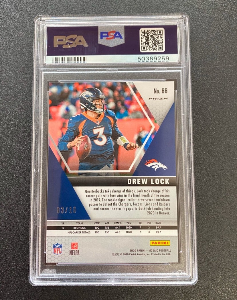 Drew Lock 2020 Mosaic GOLD Wave Prizm 3/10 Denver Broncos Giants PSA 10