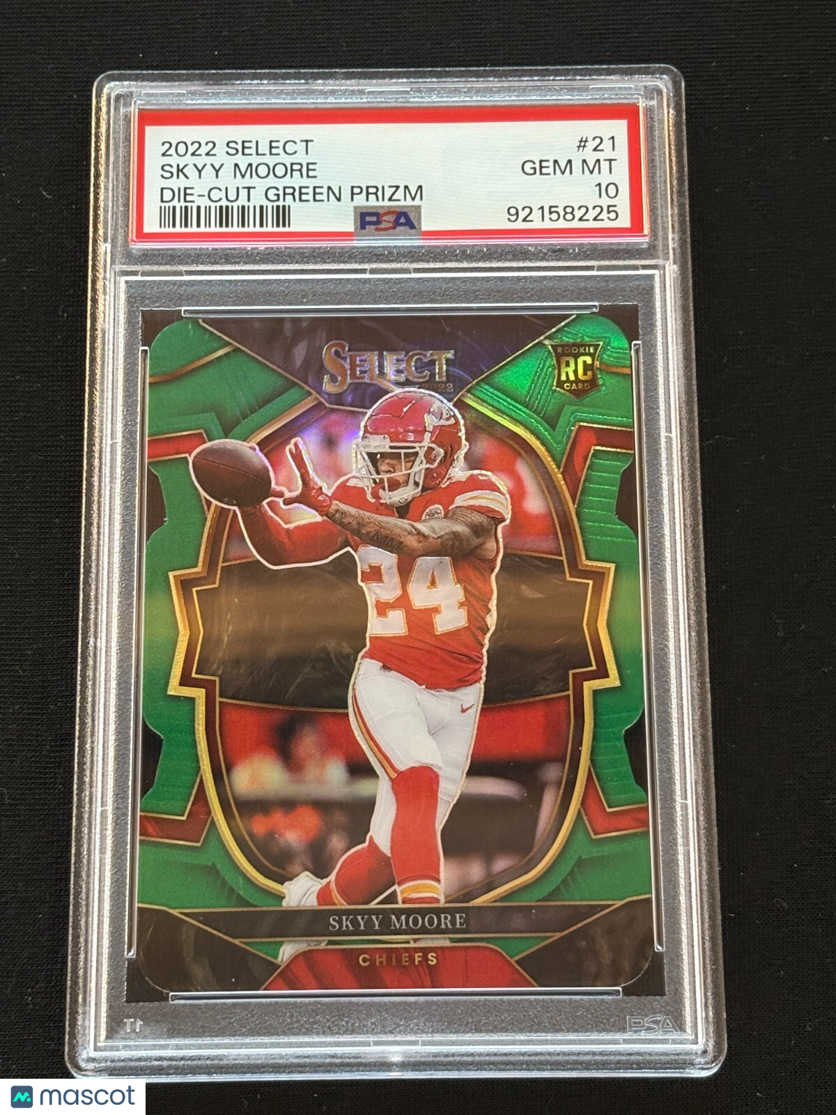 Skyy Moore 2022 Select Green Emerald Prizm SSP Rookie RC KC Chiefs 1/5 PSA 10